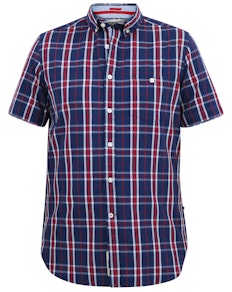 D555 Royston Check Button Down Collar S/S Shirt With Pocket Navy